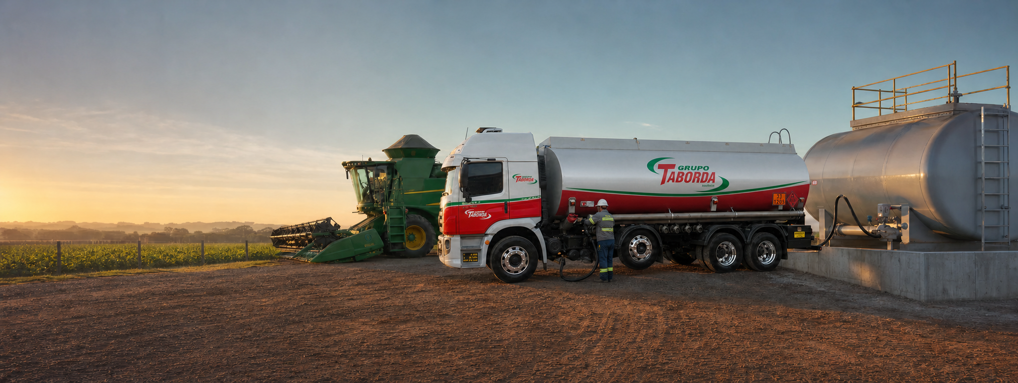 Caminhão-tanque do TRR Taborda abastecendo uma operação agrícola